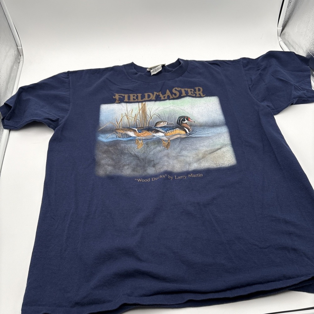 Vintage Field‎ master "Wood Ducks" By Larry Marting T-shirt Size Large Dark Blue